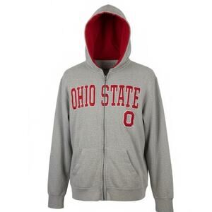 🌰 Ohio State OSU Zip Up Hoodie Red Gray M Buckeyes Varsity
